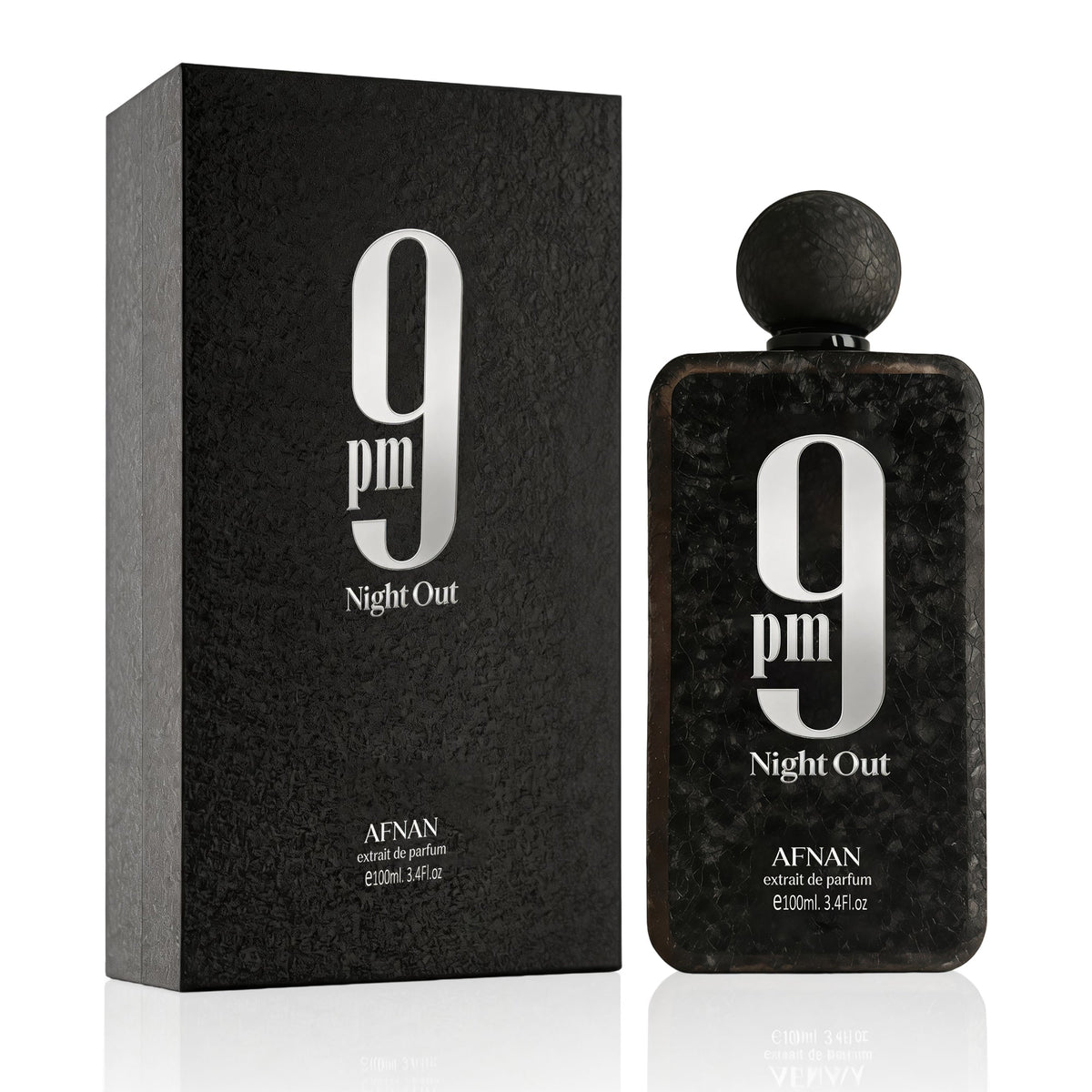 Afnan 9PM Night Out unisex extrait bottle — fruity boozy toffee night-out perfume at Auroud