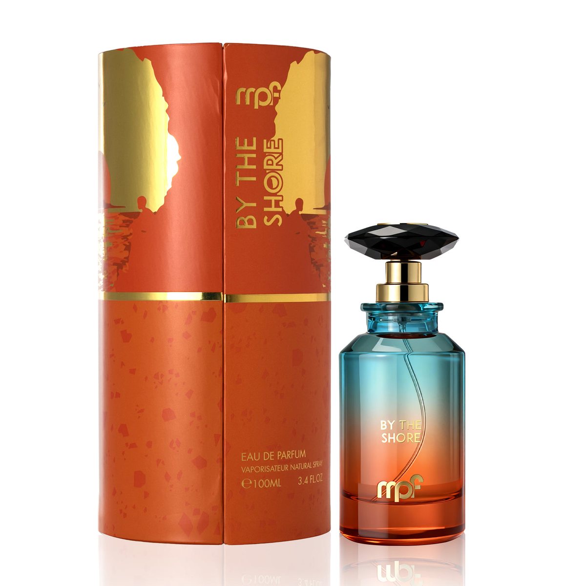 By the Shore Unisex Eau de Parfum 100 mL blue-to-orange bottle with orange box, coastal citrus apricot perfume