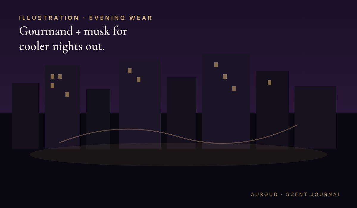 Illustration of evening city lights for gourmand musk perfume layering